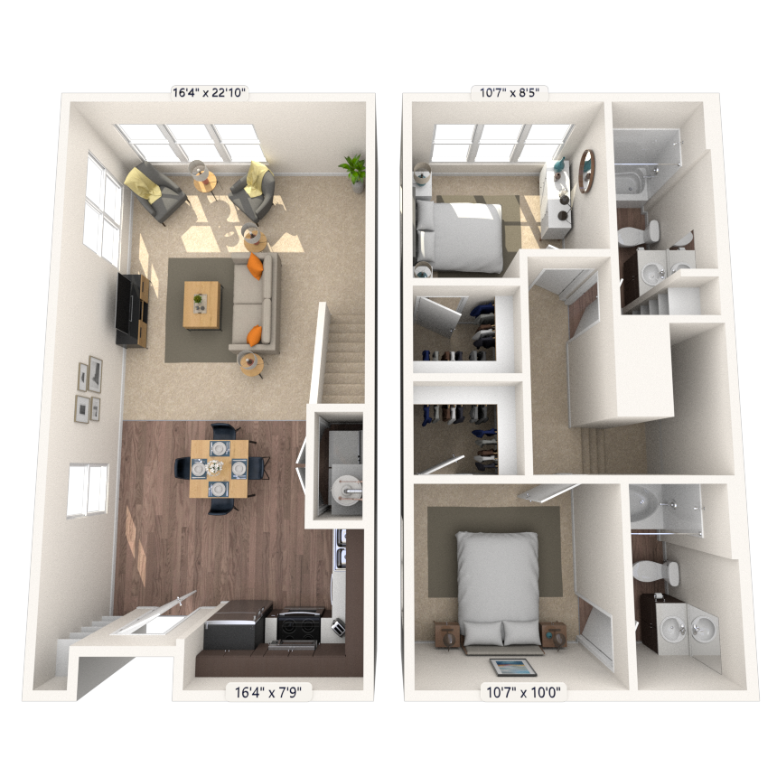 Floor plan for 2 beds, 2 baths, 1412 sqft
